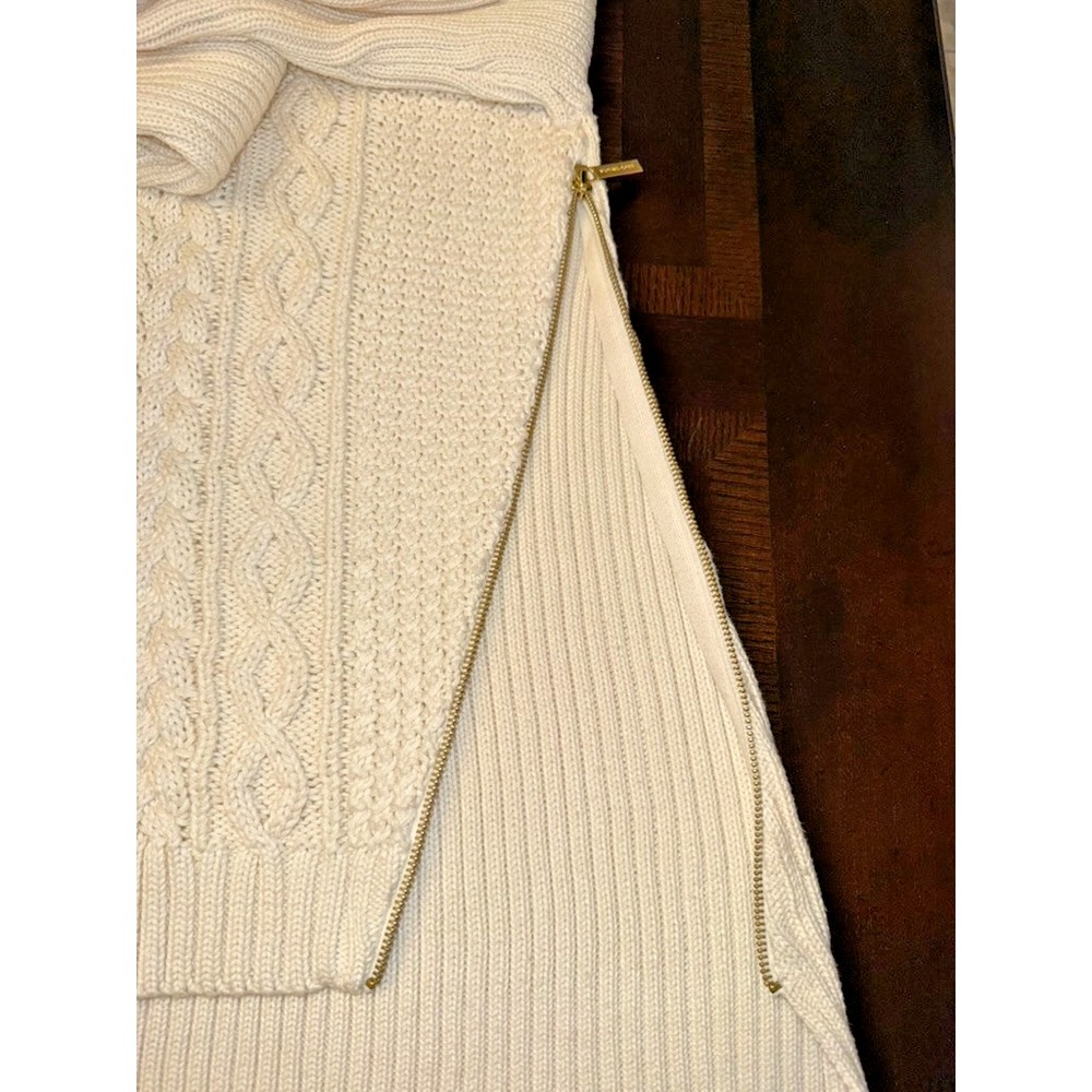 Michael Kors XL Cream Cable Knit Sweater Gold‎ Zip Side Pullover Cotton Blend - Picture 6 of 13